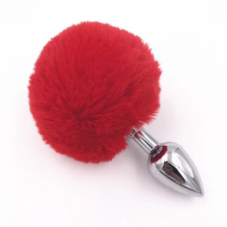 Анальная пробка из нержавеющей стали с красным кроличьим хвостом игры и игрушки