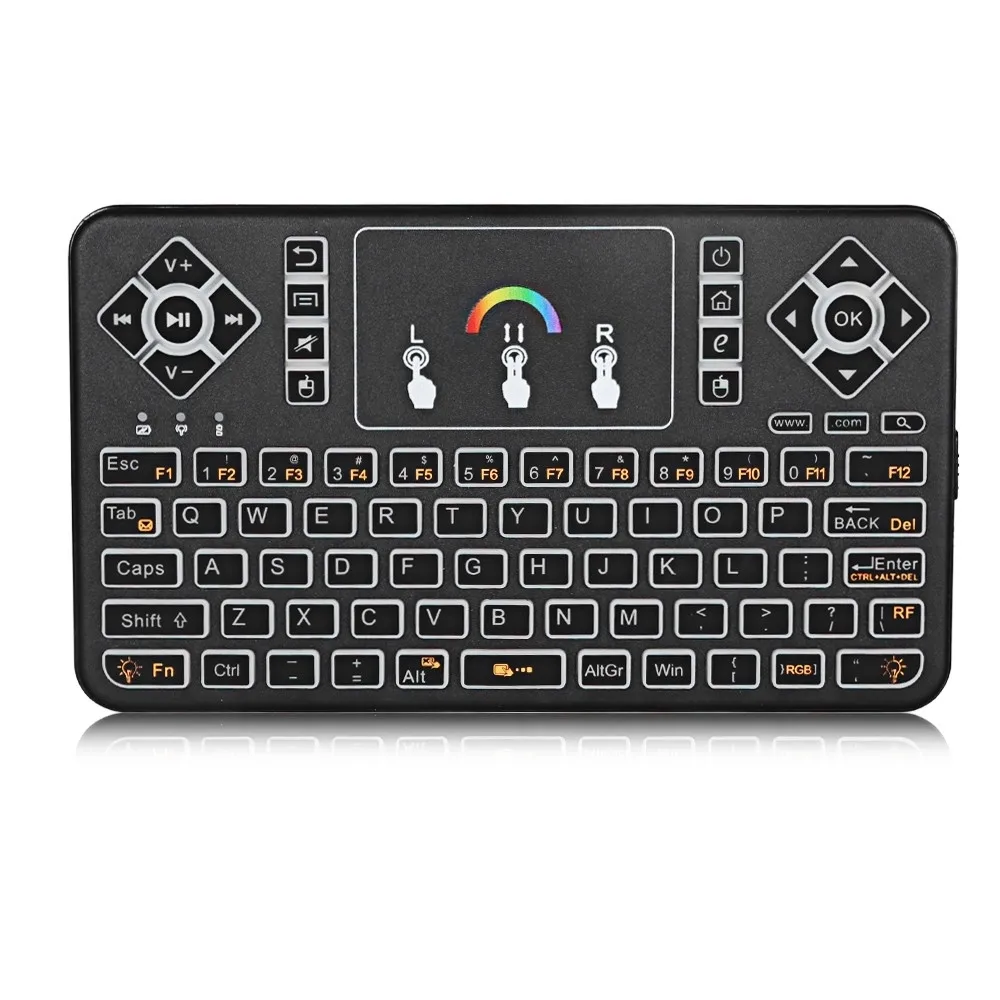 Цветная мини-клавиатура с подсветкой, 2,4 ГГц, беспроводная QWERTY клавиатура, воздушная мышь, Функция Smart Touchpad для компьютера, Android tv Box, HTPC