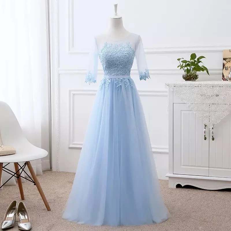 Light Blue Vestido de festa, длинное вечернее платье трапециевидной формы с коротким рукавом, вечерние платья для невесты, сексуальные платья для выпускного вечера, цвета красного вина, синего, много цветов EN06M - Цвет: Light Blue