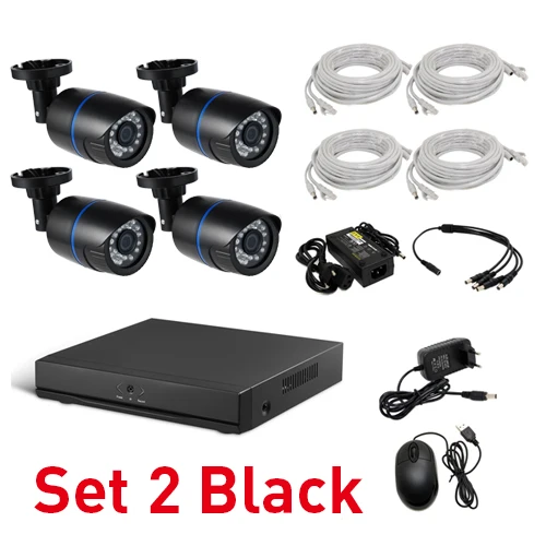 4CH 1080P IP CCTV камера Камера Системы комплект HD 8-канальный сетевой видеорегистратор NVR 4 шт. 1920x1080P 2.0MP Водонепроницаемый пуля Камера Secuity Камеры скрытого видеонаблюдения - Цвет: Set 2 Black