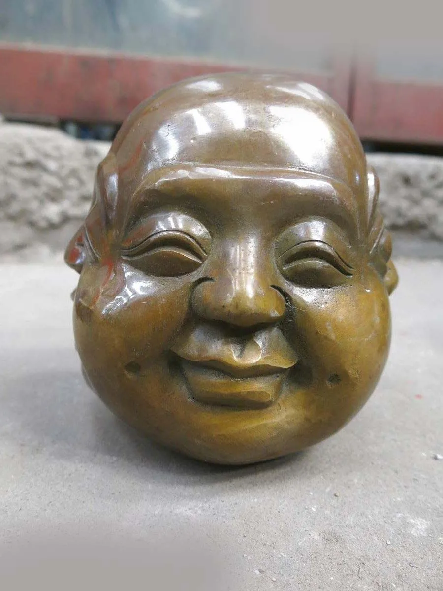 DS китайская латунная медная Буддизм с четырьмя мордами голова Будды скульптура