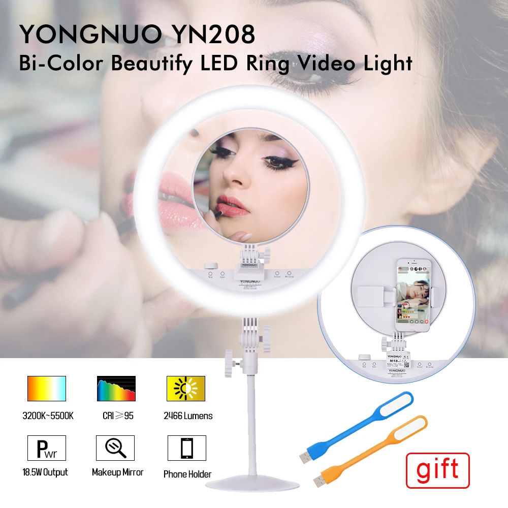 YONGNUO YN208 Selfie Ring Light двухцветный светодиодный видео свет фотостудия заполняет фото