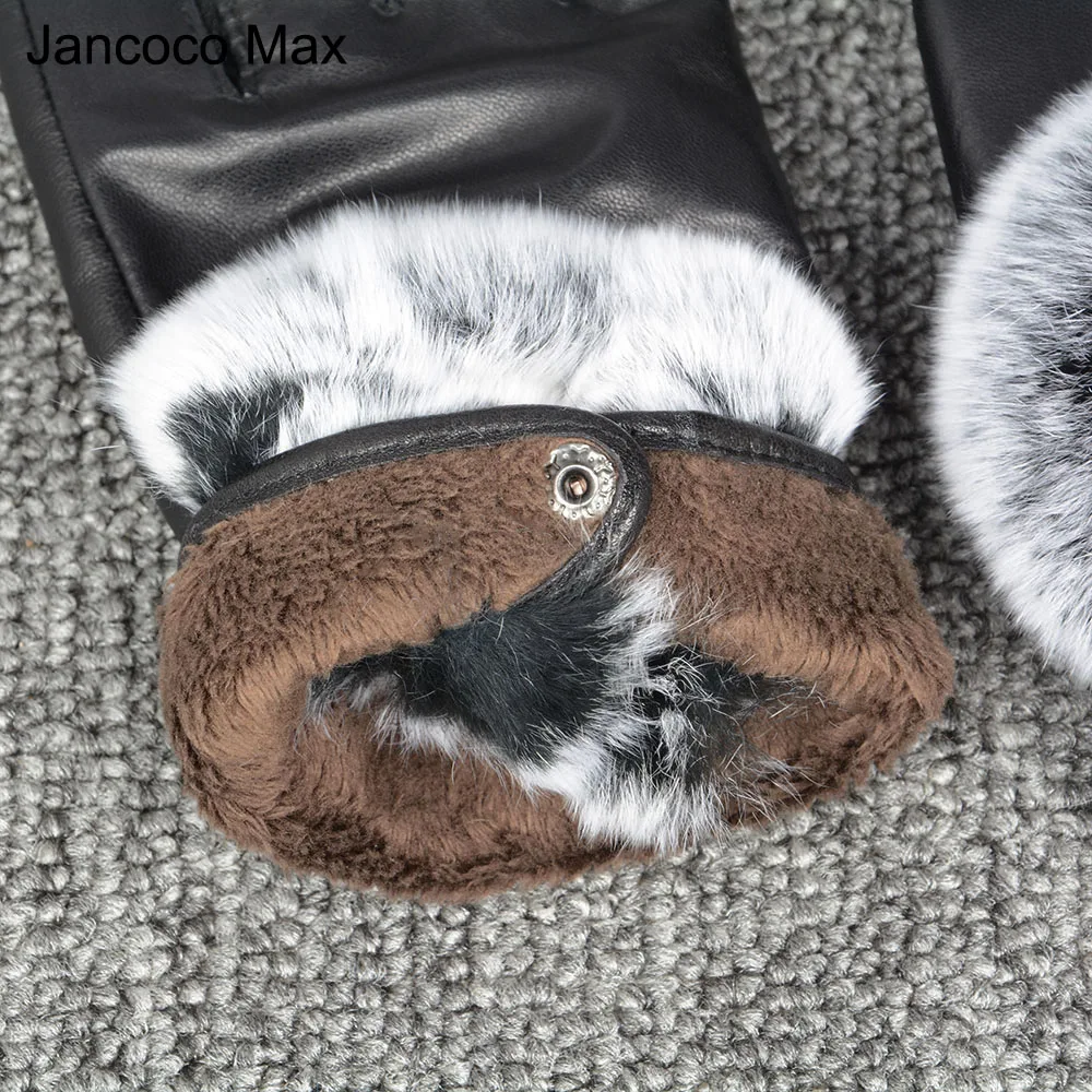 Jancoco Max высококачественные перчатки из натуральной овечьей кожи с кроличьим мехом женские Зимние Модные Стильные варежки S2051