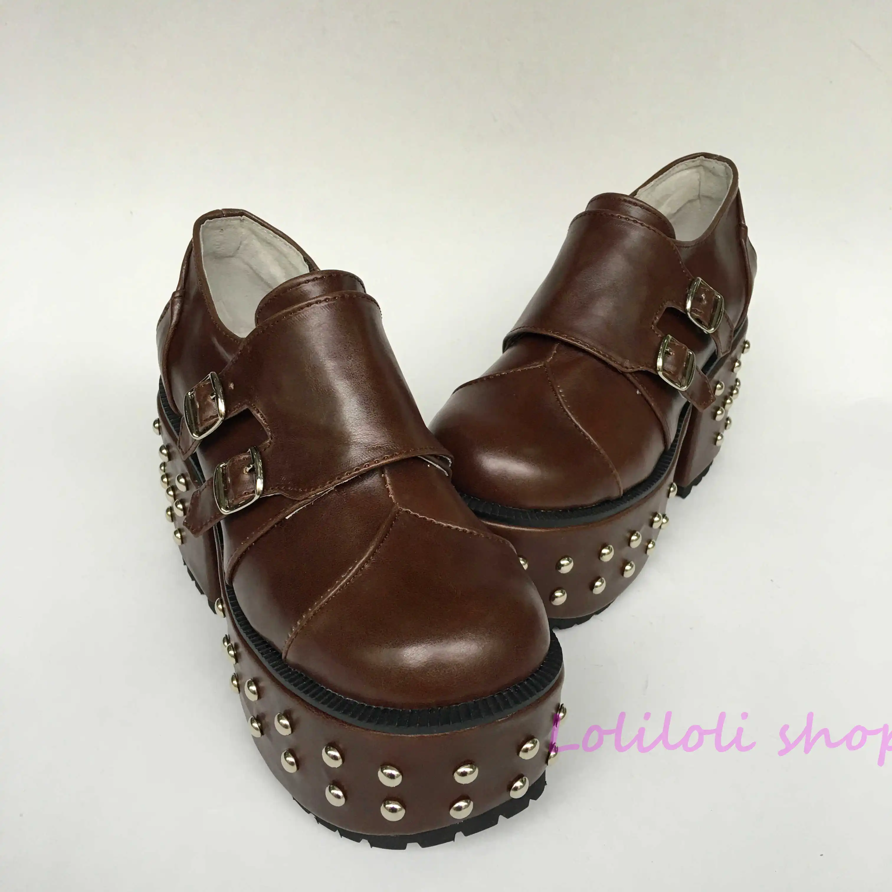 Туфли принцессы кофейные матовые в стиле &quotЛолита&quot на квадратном каблуке