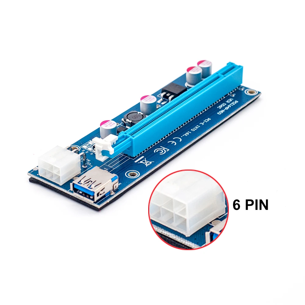 Новинка 006C PCIe 1x to 16x Express Riser Card Graphic pci-e riser Extender 60 см USB 3 0 кабель SATA 6Pin Power для BTC mining |