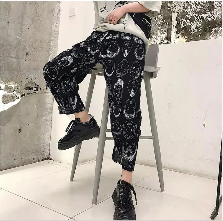 M-xl! Летние Новые мужские Свободные повседневные штаны с персональным принтом из мультфильмов, Мужские Молодежные штаны-шаровары в стиле хип-хоп, девять штанов