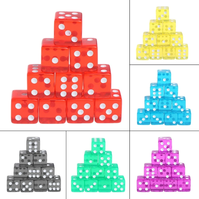 

10pcs Six Sided 15mm Transparent Cube Round Corner Portable Table Playing Games Acrylic Drinking Dice
