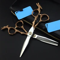 professional japan 440c 6 inch gold dragon hair scissors set cutting barber makas haircut thinning shears hairdressing scissors