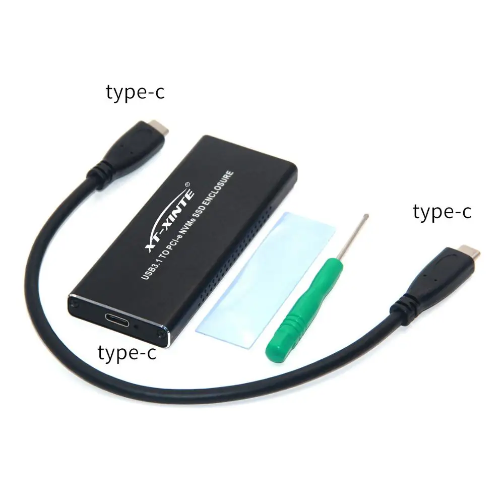 Алюминиевый сплав USB3.1 к PCI-E NVME NGFF M.2 SSD M ключ HDD корпус с типом C до типом C кабель радиатор отверстие для ПК рабочего стола - Цвет: Черный