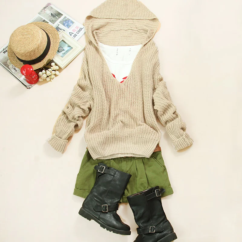 2016 Новинка зима Для женщин свитер с шляпы леди пуловер верхняя одежда капюшоном