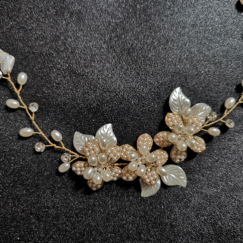 SLBRIDAL Handmade Wired Gold Crystal Rhinestones Pearls Flower Wedding Hair accessories Headpieces Bridal Headband Women Jewelry | Украшения