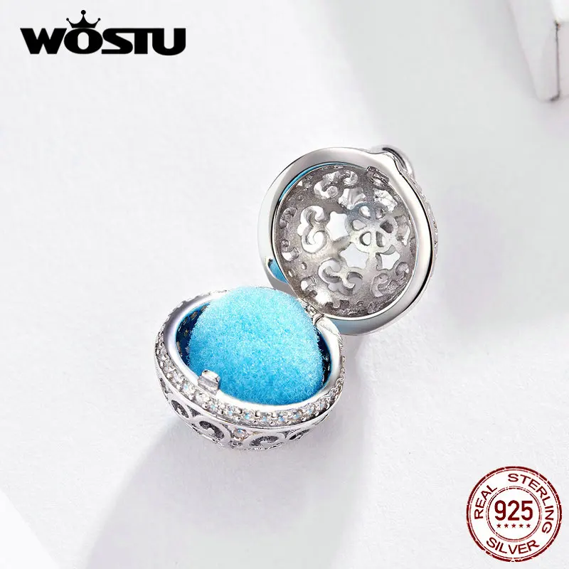 WOSTU оригинальные духи с розовым синим шаром ажурные Висячие амулеты 925 пробы серебро подходят для самостоятельного изготовления браслетов ювелирные изделия FIC1198
