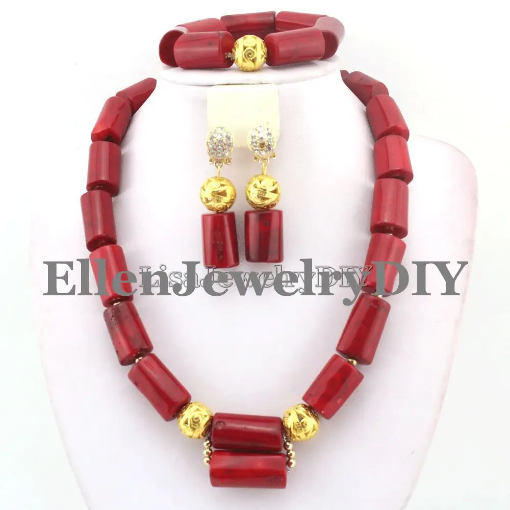 New African Beads Jewelry Set Nigerian wedding beads Jewelry Sets coral Beaded Jewelry Sets W9865