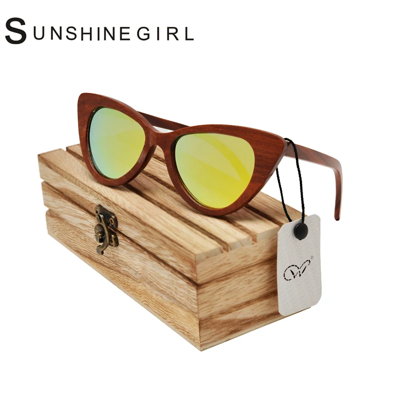 2017 Diy Деревянный Солнцезащитные Очки Красный Сандал Серый Дизайнер Cat Eye