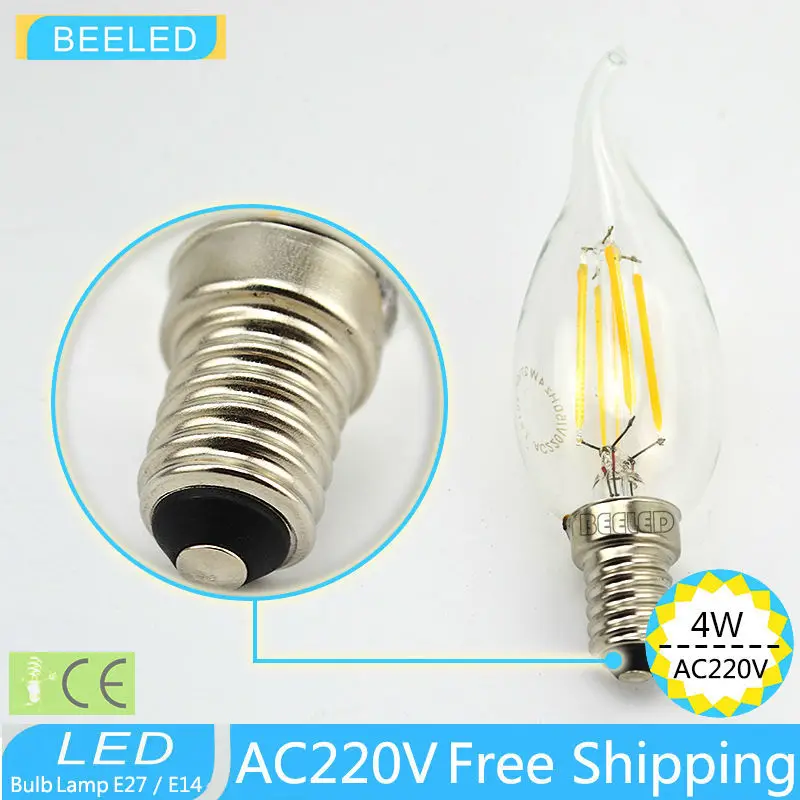 

LED Filament BULB Candle light E14 6PCS / lot Pull tail Candle Light Clear Glass Indoor LED bulb lamp AC220V A60 CE 2W 4W 6W 8W