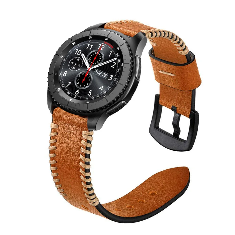 Ремешок из натуральной кожи 22 мм для samsung gear S3 Frontier, классический ремешок для часов samsung, ремешок для xiaomi huami amazfit pace lite - Цвет ремешка: Brown Black