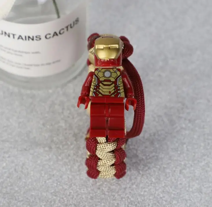 iron man Buzz Lightyear Paracord браслет для детей супергерой Железный человек розовый Бэтмен Дарт Вейдер кролик Единорог строительные блоки кирпичи игрушки - Metal Color: iron man