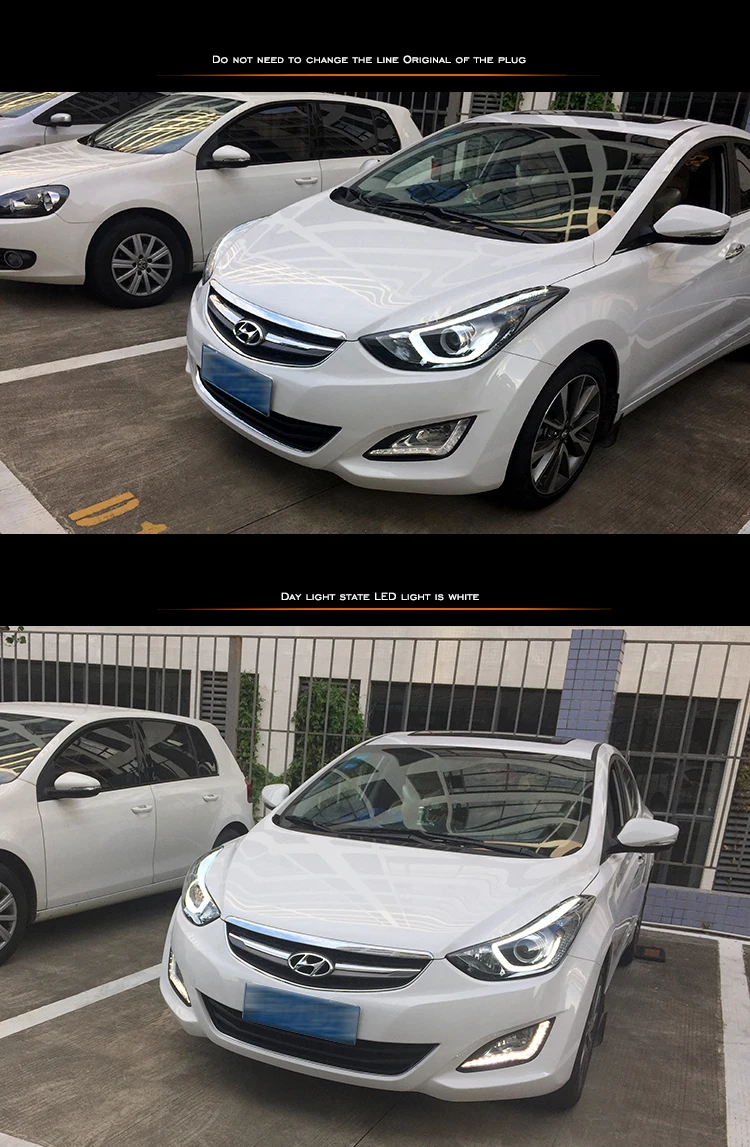 Автомобильный Стайлинг для фары для автомобиля Hyundai Elantra 2012- светодиодный фонарь DRL Bi Xenon объектив Высокий Низкий Луч парковочная противотуманная фара