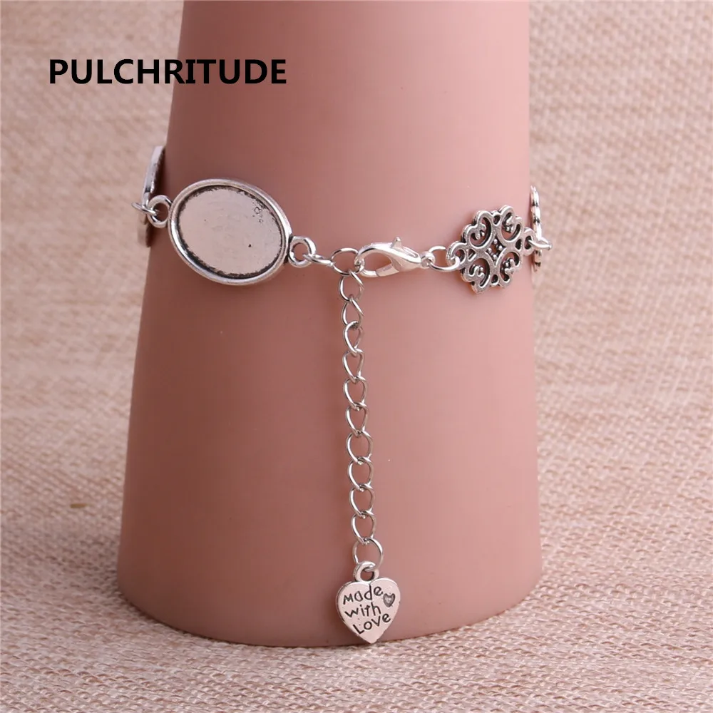 Pulchrode 3 шт. 22 см сплав античная серебряная цепочка браслет Звезда Шарм Круглый Кабошон База Установка подходит 18*13 мм диаметр для женщин Z0037