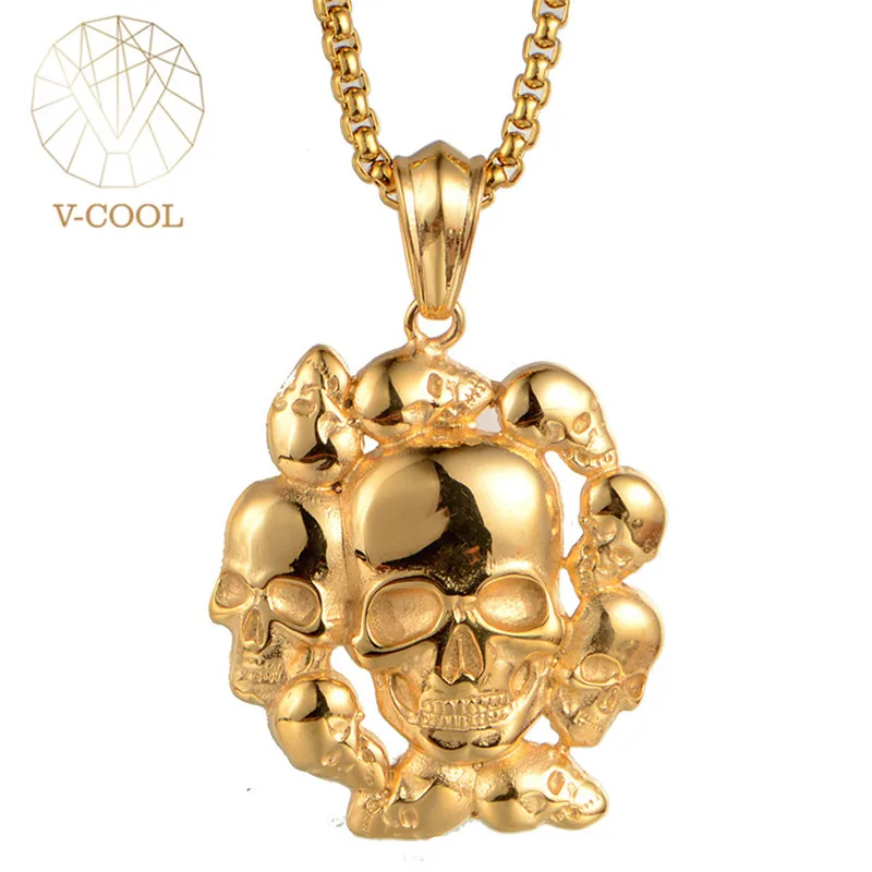 Stainless Steel Cremation Skull Pendant Necklace Punk Rock Hip Hop Cool Men Chain Boys Gothic Pendants in Titanium | Украшения и
