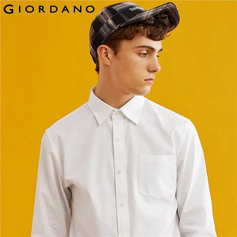 Giordano белая повседневная рубашка slim fit с длинными рукавами,имеет несколько цветовых решений и размеров