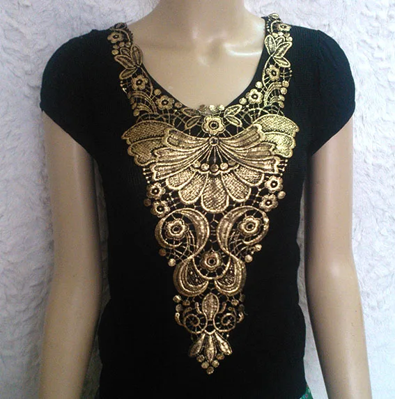 

3PCS / Lot Gold Embroidery Neckline Costume Decor Sewing Applique Craft Collar Lace Trim