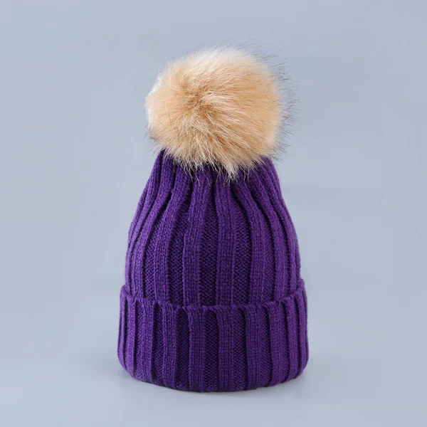 Purple Мягкая теплая шапка, женские зимние шапочки для девочек, Элегантная кепка с помпонами, женские модные аксессуары, повседневные шапочки Skullies Beanies для женщин - Цвет: Purple