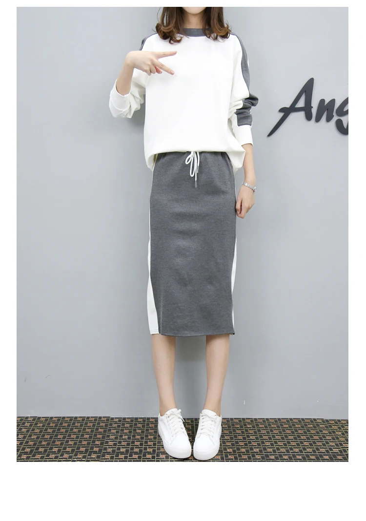 Women's 2 Piece Set Elegant Sporting Casual Side Striped Casual Pullover Top Elastic Waist Skirt Suit Plus Size Hots S87702F