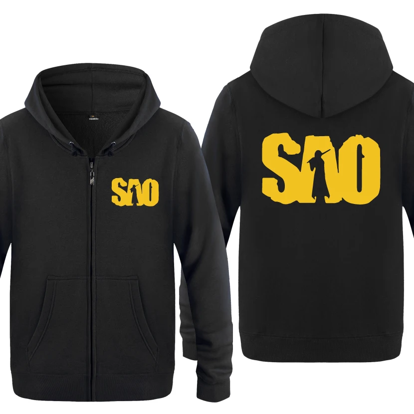 Sword Art Online SAO Anime Sweatshirts Men 2018 Mens Zipper Hooded Fleece Hoodies Cardigans | Мужская одежда