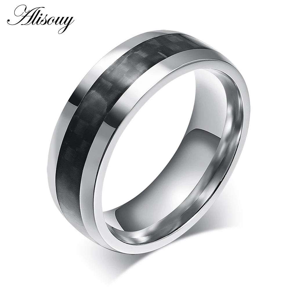 8 мм ширина Новое углеродное волокно Мужское кольцо Простой дизайн нержавеющая