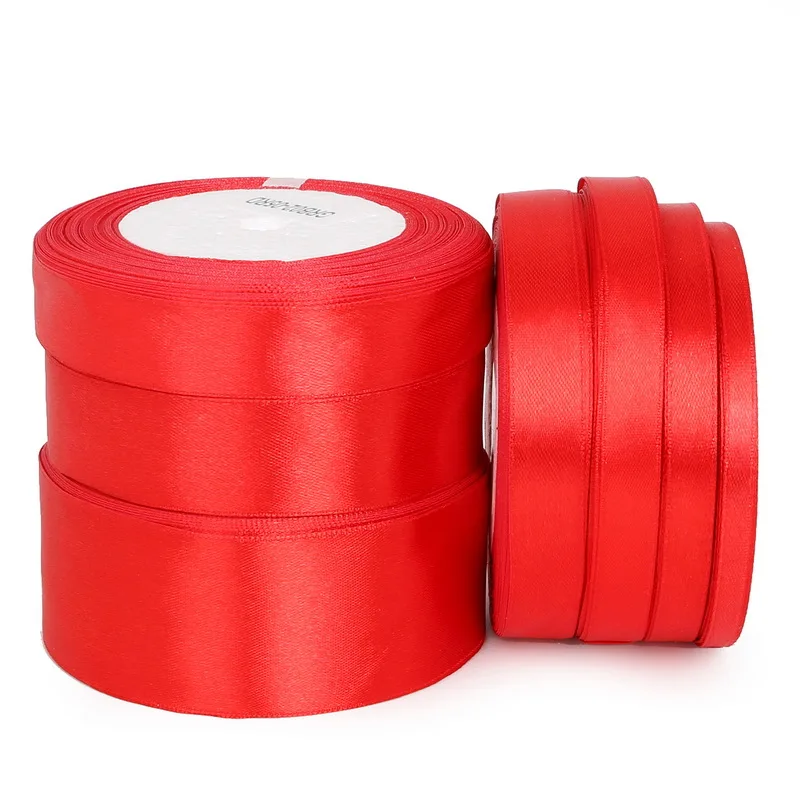 Атласные ленты красного цвета для рукоделия разных размеров 25 ярдов украшение