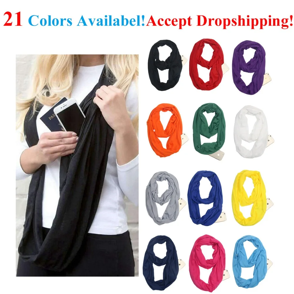 Scarf With Pocket Convertible Journey Infinity All-match Fashion Women Scarves Solid Soft Loop For Female | Дом и сад
