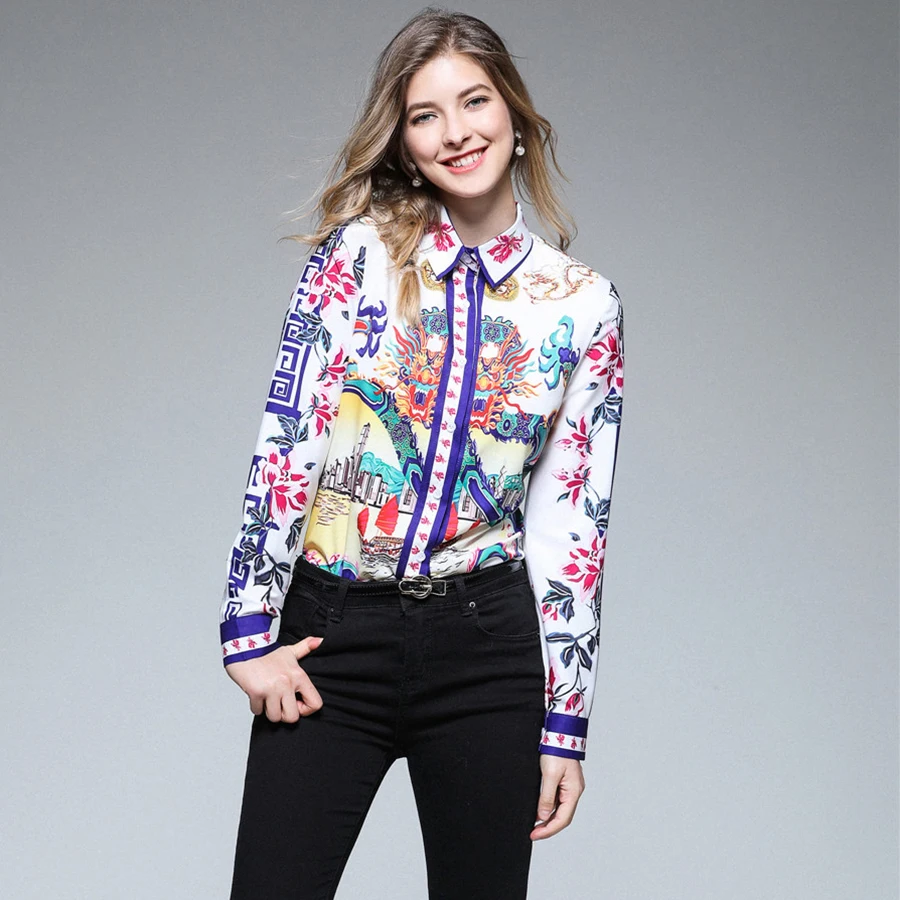 Дизайнерские женские топы для подиума 2018 Осенняя модная винтажная блузка с