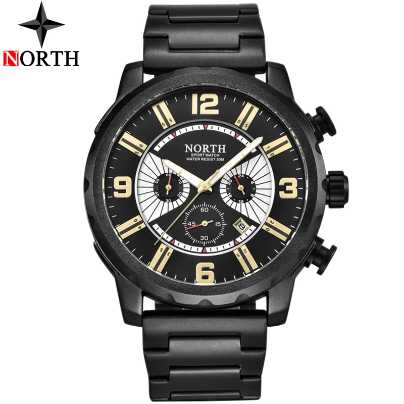 NORTH Fashion Мужские часы мужские кварцевые с хронографом военные из нержавеющей