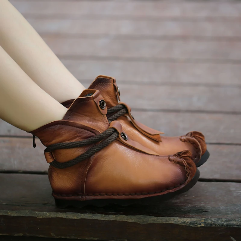 Женские ботильоны из натуральной кожи на плоской подошве повседневные Ботинки