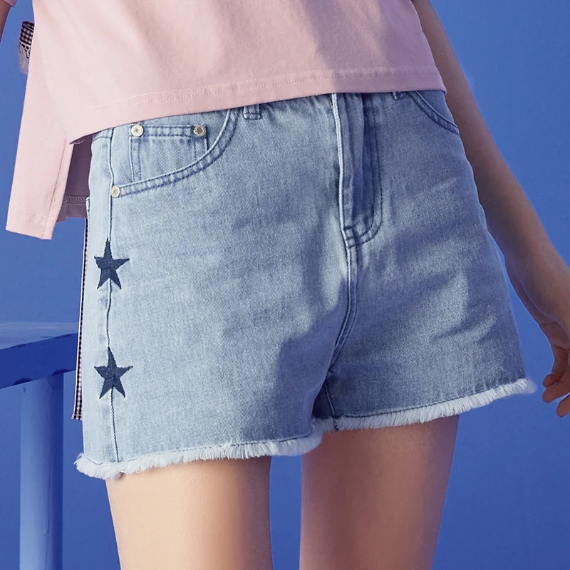 KUOSE Women's Denim Shorts Short Jeans Raw Hem Ripped Pants Straight Leg with Pockets |