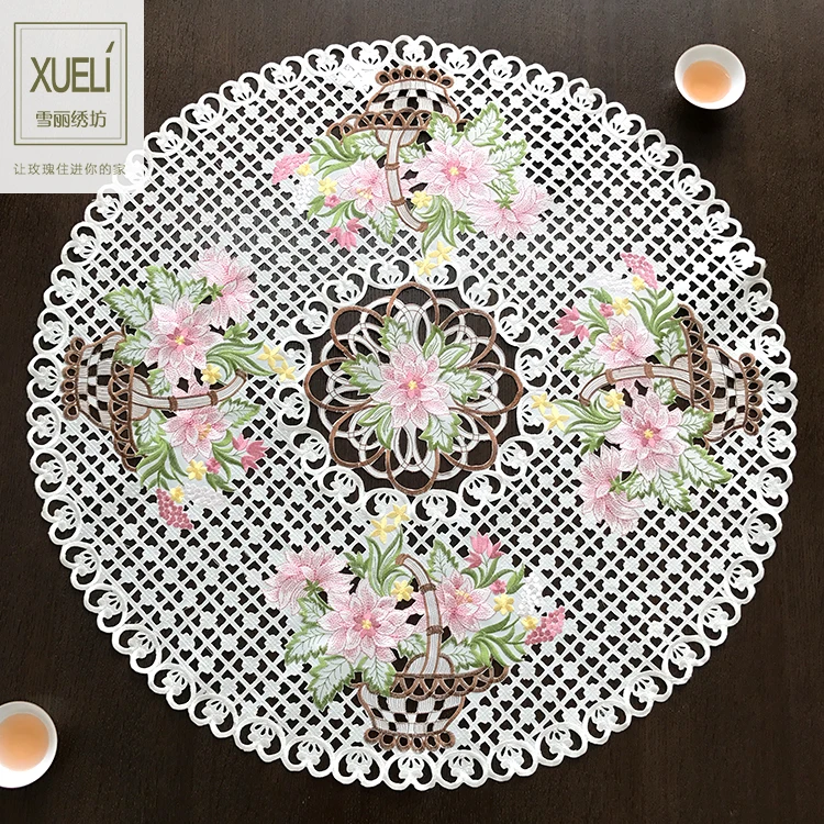 Роскошный розовый кружевной коврик с вышивкой пиона в европейском стиле 85 см