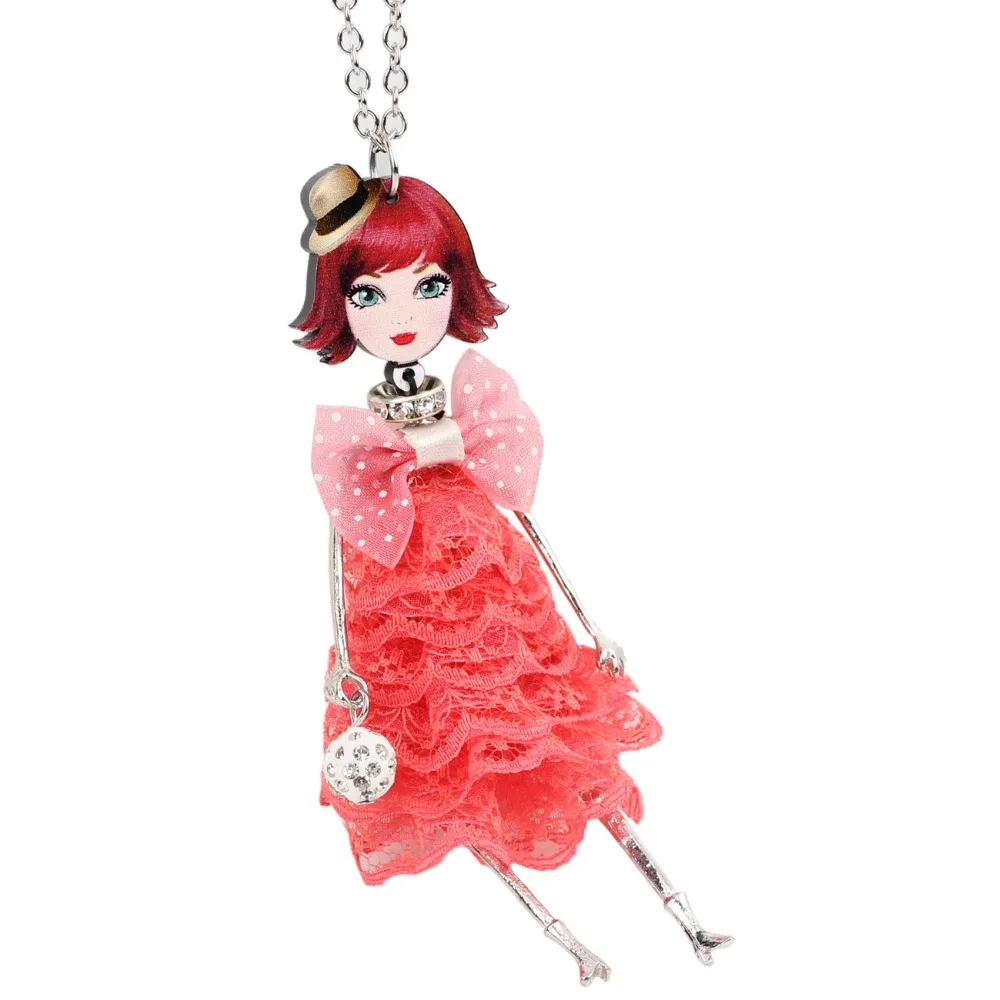 WEVENI Original Fabric Dress Adorable Doll Necklace Pendants Long Alloy Chain Collar Hot Trendy Jewelry Wholesale For Women | Украшения и