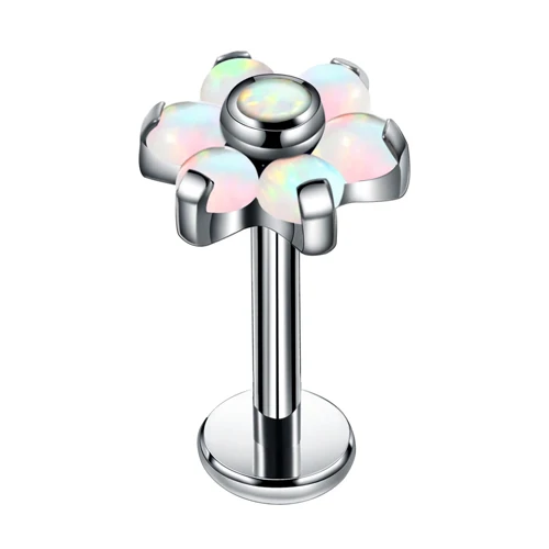 OP17 White 1 шт. титановые пирсинг губ цветок опал камень Tragus серьги пирсинг цветок спиральные украшения для пирсинга губная серьга кольца Шпильки Украшения для тела - Окраска металла: OP17 White