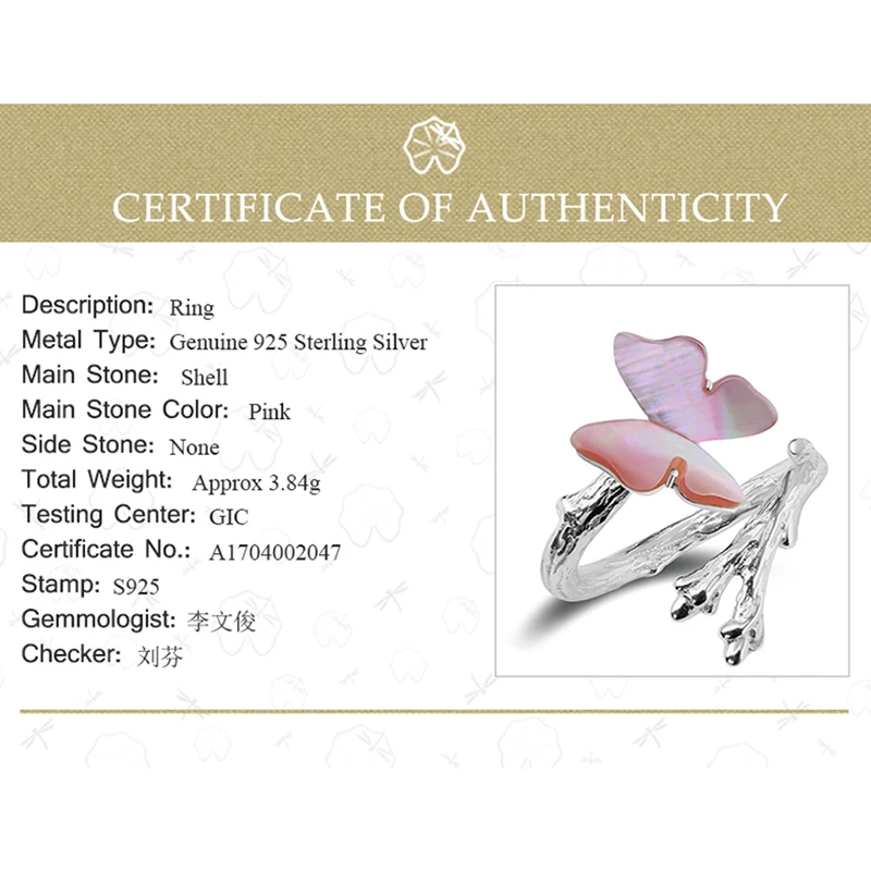 

Lotus Fun Real 925 Sterling Silver Natural Original Handmade Designer Fine Jewelry Cute Butterfly on Branch Female Rings Bijoux