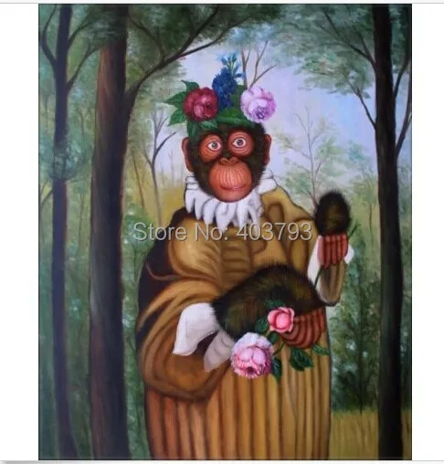 

High Quality Hand Painted Oil Painting Monkey Holding Flowers 20x24in no framed