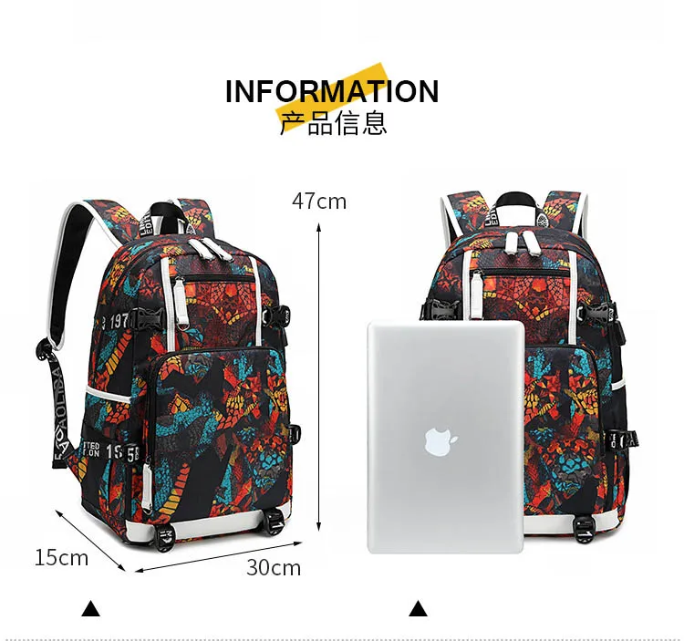 Подростковый Рюкзак Mochila студенческий школьный модный принт сумка для ноутбука мужские дорожные сумки usb зарядка ранец Женский Оксфорд рюкзак