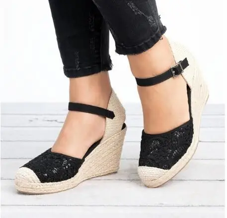 Женские босоножки на танкетке effgt свадебные туфли высоком каблуке с кружевом в