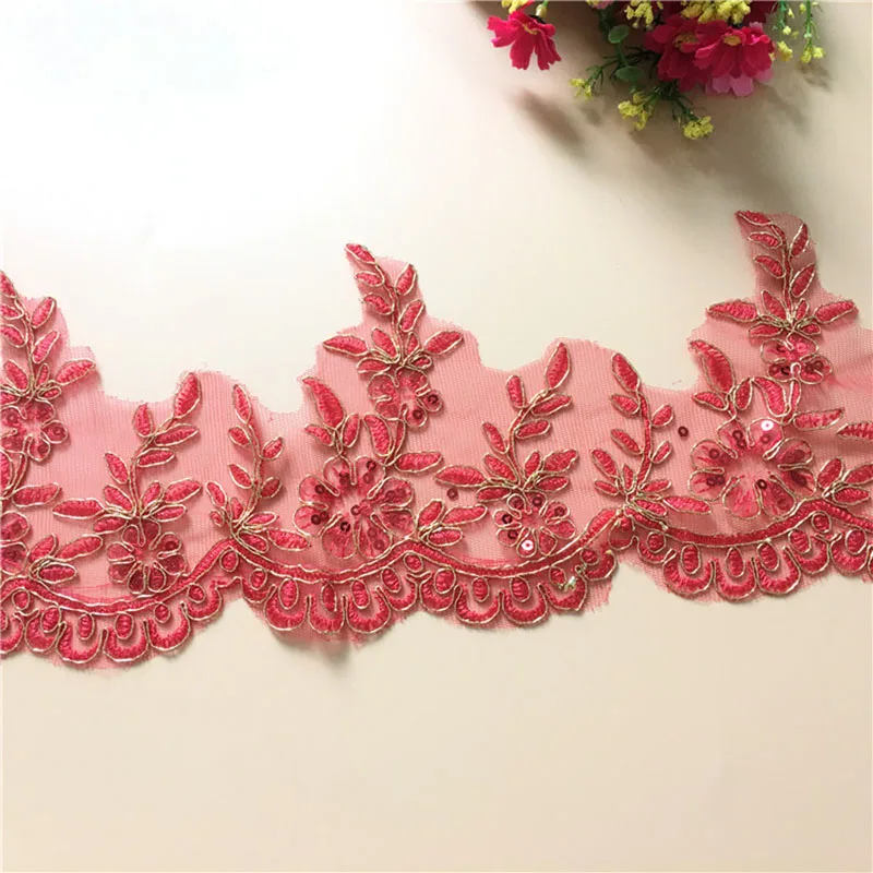 

Delicate 9Yards Floral Lace Trim High Quality Wedding Fabric For Costume Dress Decor Sewing Applique Crafts Car Bone