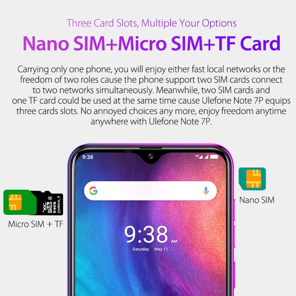 Ulefone Note 7P смартфон с 5 дюймовым дисплеем четырёхъядерным процессором MT6761VW ОЗУ 3 ГБ
