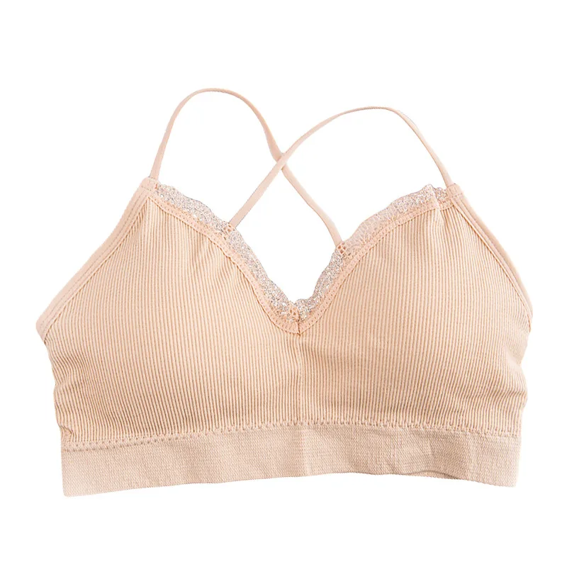 SP&ampCITY Lace Patchwork Women Bra Summer Wire Free Seamless Tube Top Shoulder Strap Cross Bralette Thin Solid Chest Underwaer | Женская