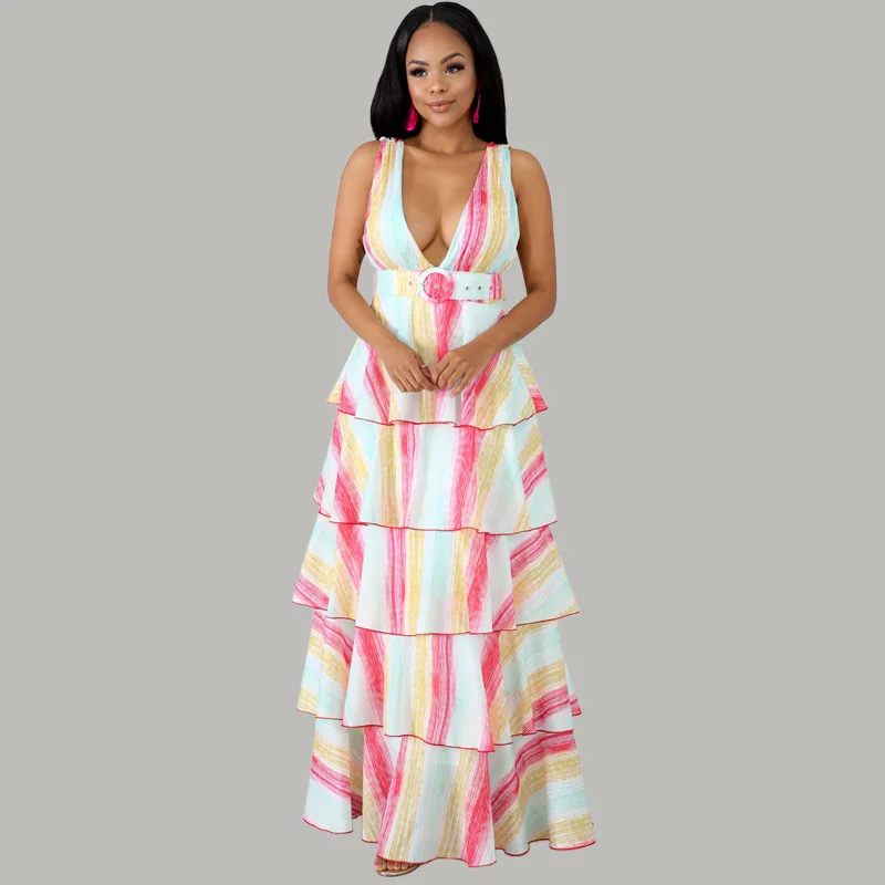 Fashion V Neck Boho Maxi Woman Dress Sleeveless Spaghetti Strap Vintage Beach Dresses Office Lady Party Vestido | Женская одежда