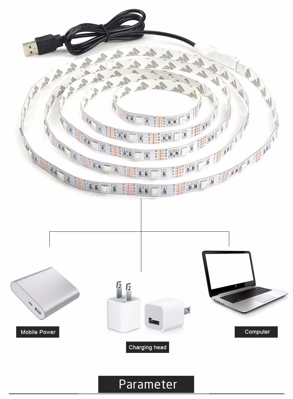 Водостойкая Лента USB RGB источник питания Светодиодная лента 3528/5050 SMD 50 100 200 см DC 5 В для ТВ фоновый светильник ing Book светильник