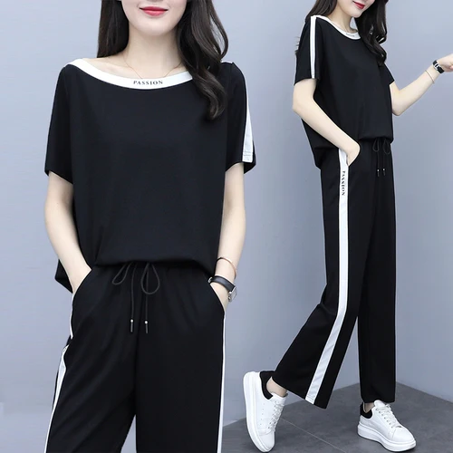 

Plus Size Two Piece Set Women's Summer Suit Conjunto Feminino Year-old Female Costume Tracksuit Women Ensemble Femme Survetement