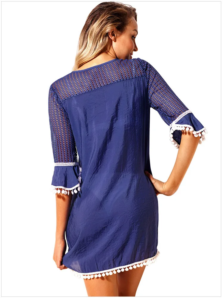 Новый Модный женский вязаный купальник с кисточками бикини Пляжная накидка